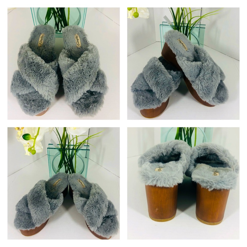 Grey furry / fuzzy clog slippers shoes. Not uggs